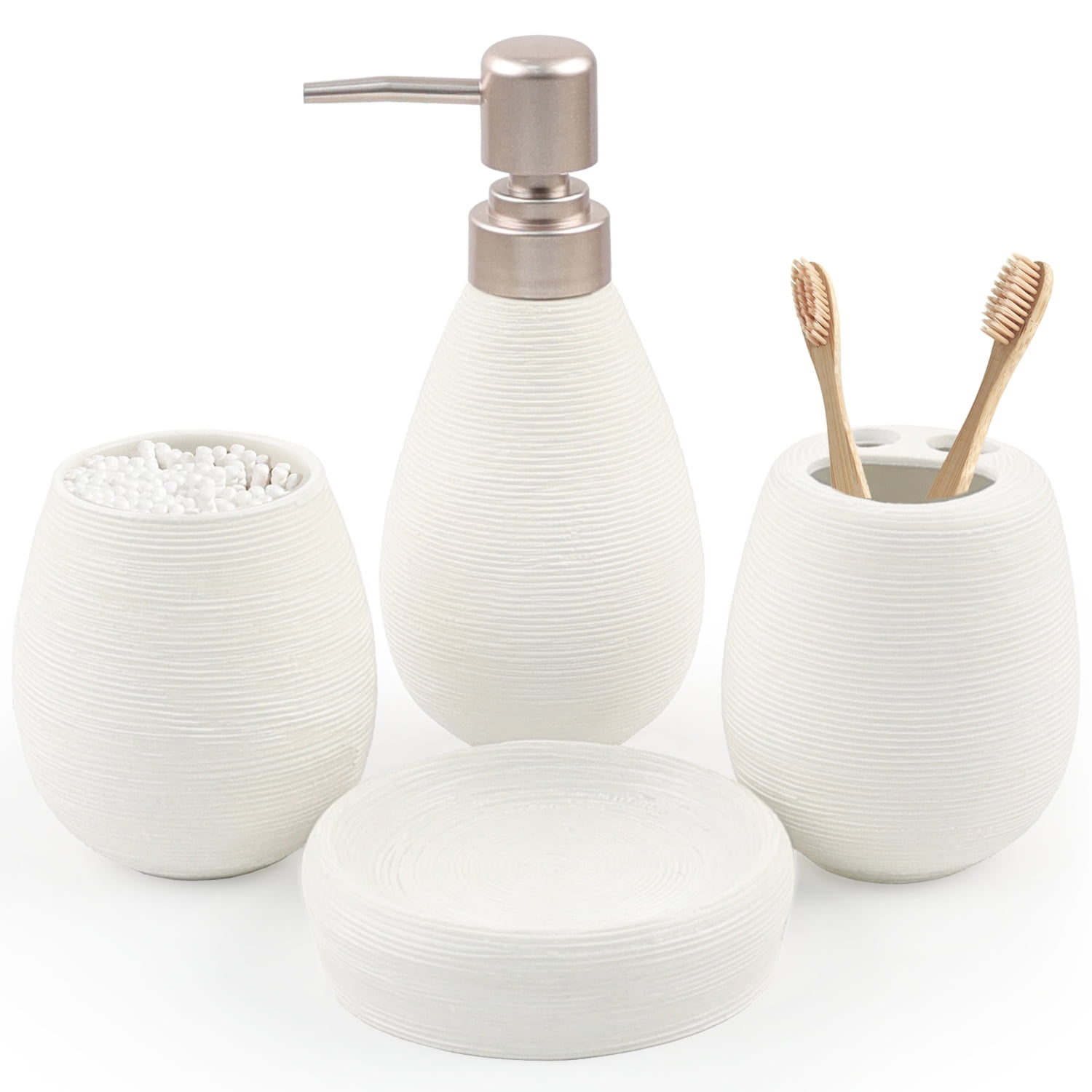 Gray Textured Ceramic 4-Piece Bathroom Accessory Set