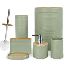 CERBIOR 6 Pcs Bamboo Bathroom Accessories Sets Irregular Stripe Design Complete Set Bathroom Decor Vanity Countertop Accessory Set, Green