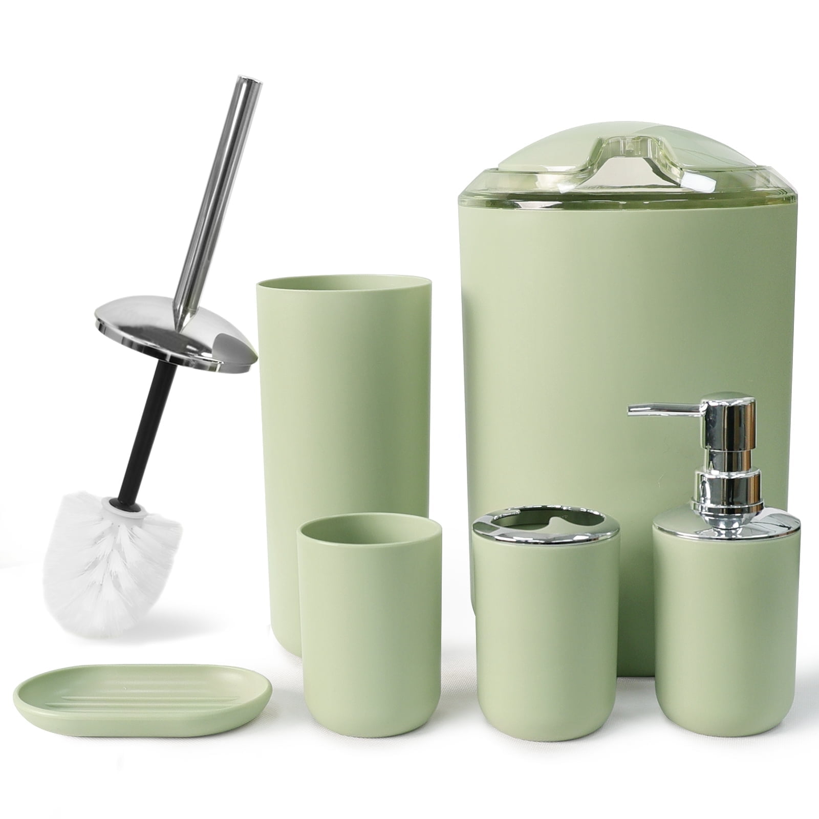 CERBIOR 6-Pieces Plastic Soap Dispenser Toothbrush Holder, Avocado Green