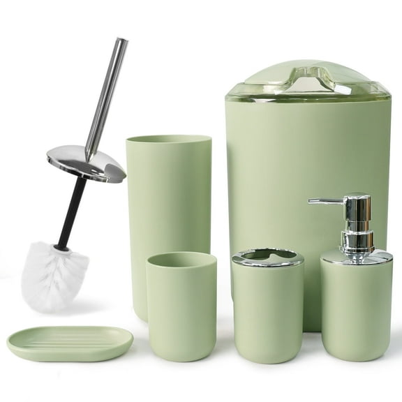 CERBIOR 6-Pieces Plastic Soap Dispenser Toothbrush Holder, Avocado Green
