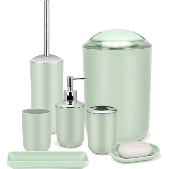 CERBIOR 6-Pieces Plastic Soap Dispenser Toothbrush Holder, Green