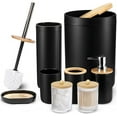 thumbnail image 1 of CERBIOR 9 PCS Bamboo Bathroom Accessories Sets with Trash Can, Soap Dispenser, Soap Dish, Toothbrush Holder, Toothbrush Cup, Toilet Brush and Qtip Holders, 1 of 15