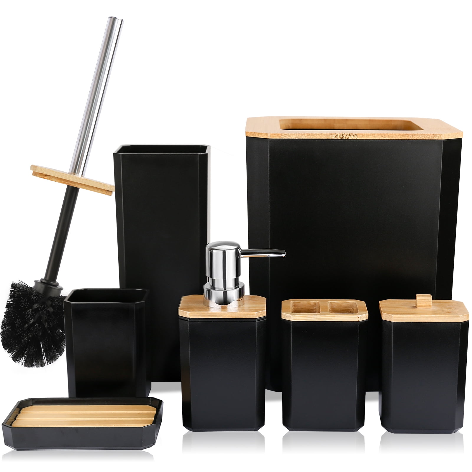 CERBIOR 8-Piece Bamboo Bath Accessory Set, Black - Walmart.com