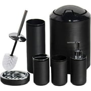 CERBIOR Bathroom Accessories Set 6 Pcs Bathroom Set Ensemble Complete Soap Dispenser Toothbrush Holder Tumbler Soap Dish Toilet Cleaning Brush Trash Can, Thread Black