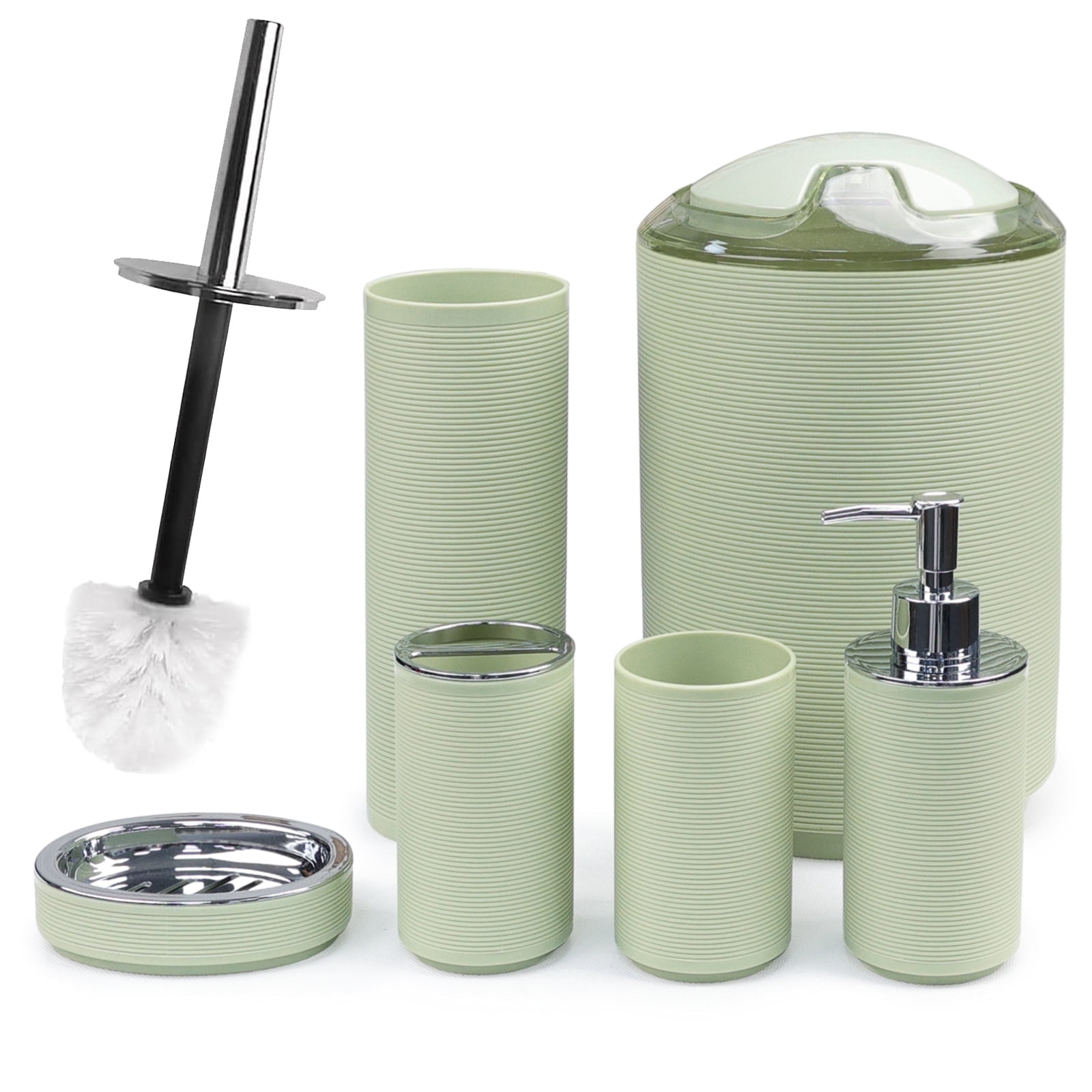 CERBIOR Bathroom Accessories Set 6 Pcs Ensemble Complete Soap Dispenser Toothbrush Holder Tumbler Soap Dish Toilet Cleaning Brush Trash Can, Thread Sriral Green - Walmart.com