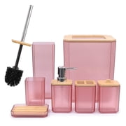CERBIOR 7-Pcs Bathroom Accessories Set, Includes Soap Dispenser, Toothbrush Holder, Toothbrush Cup, Soap Dish for Housewarming Gift Pink