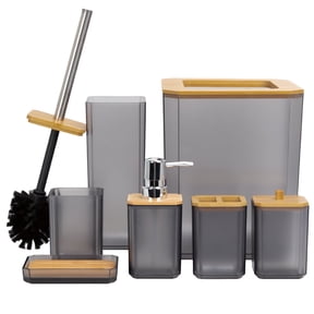 CERBIOR 7-Pcs Bathroom Accessories Set, Includes Soap Dispenser & Dish, Toothbrush Holder, Cup, Tumbler, Trash Can and Toilet Brush for Housewarming Gift (Matte Black)