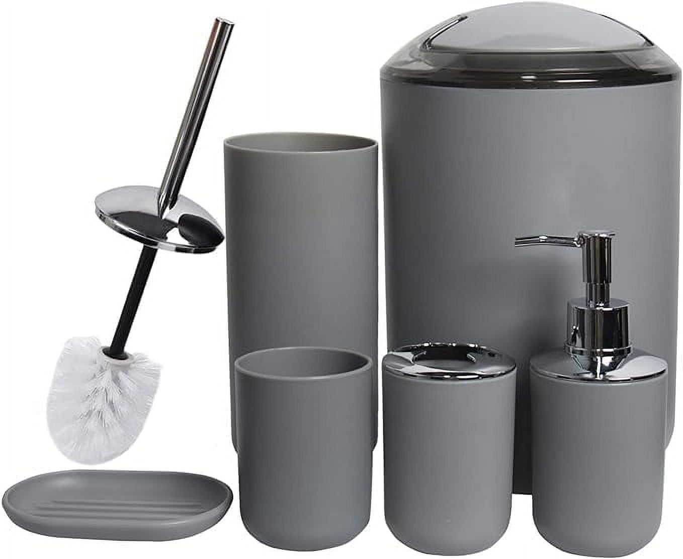 CERBIOR Bathroom Accessories Set Bath Ensemble Includes Soap Dispenser, Toothbrush Holder, Tumbler, Soap Dish for Decorative Countertop and Housewarming Gift (Grey) - Walmart.com