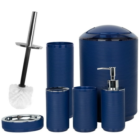 CERBIOR Bathroom Accessories Sets 6 Piece Bath Ensemble Includes Soap Dispenser, Toothbrush Holder, Toothbrush Cup, Soap Dish for Decorative Countertop and Housewarming Gift, Dark Blue