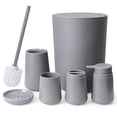 thumbnail image 1 of CERBIOR Bathroom Accessory Set 6 Piece Bathroom Set Set Soap Dispenser Toothbrush Holder Cup Soap Dish Toilet Cleaning Brush Push Down Trash Can, Grey, 1 of 6