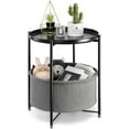 thumbnail image 1 of CERBIOR End Small Side Table with Storage Basket, Metal Sofa Side Snack Table with Detachable Tray Top and Fabric Storage Basket, Scandi Style Table for Living Room Bedroom (Black), 1 of 5