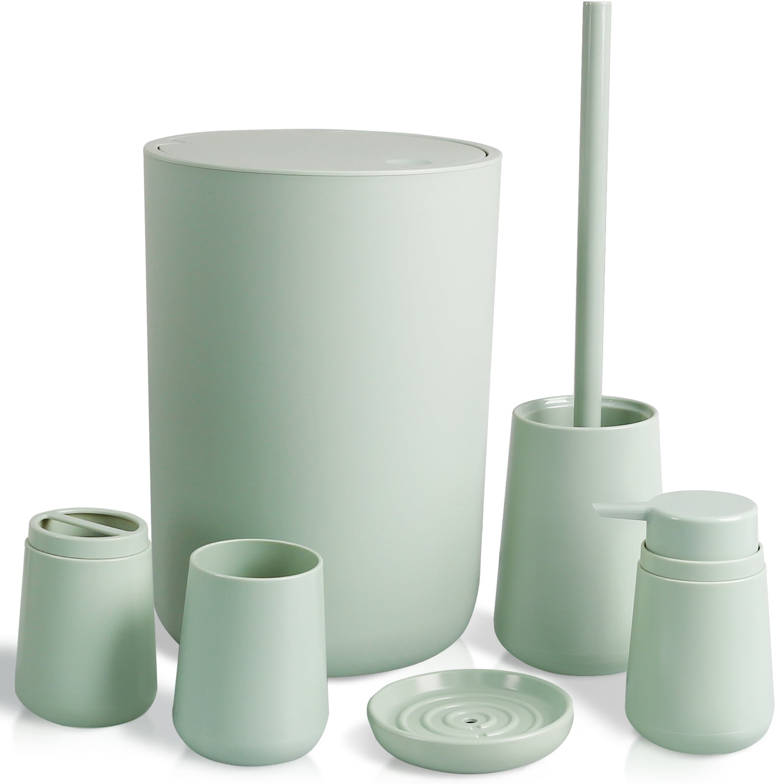 CERBIOR Matte Bathroom Accessories Set 6 Piece,Includes Soap Dispenser, Toothbrush Holder, Toothbrush Cup, Soap Dish for Decorative Countertop and Housewarming Gift, Matte Green