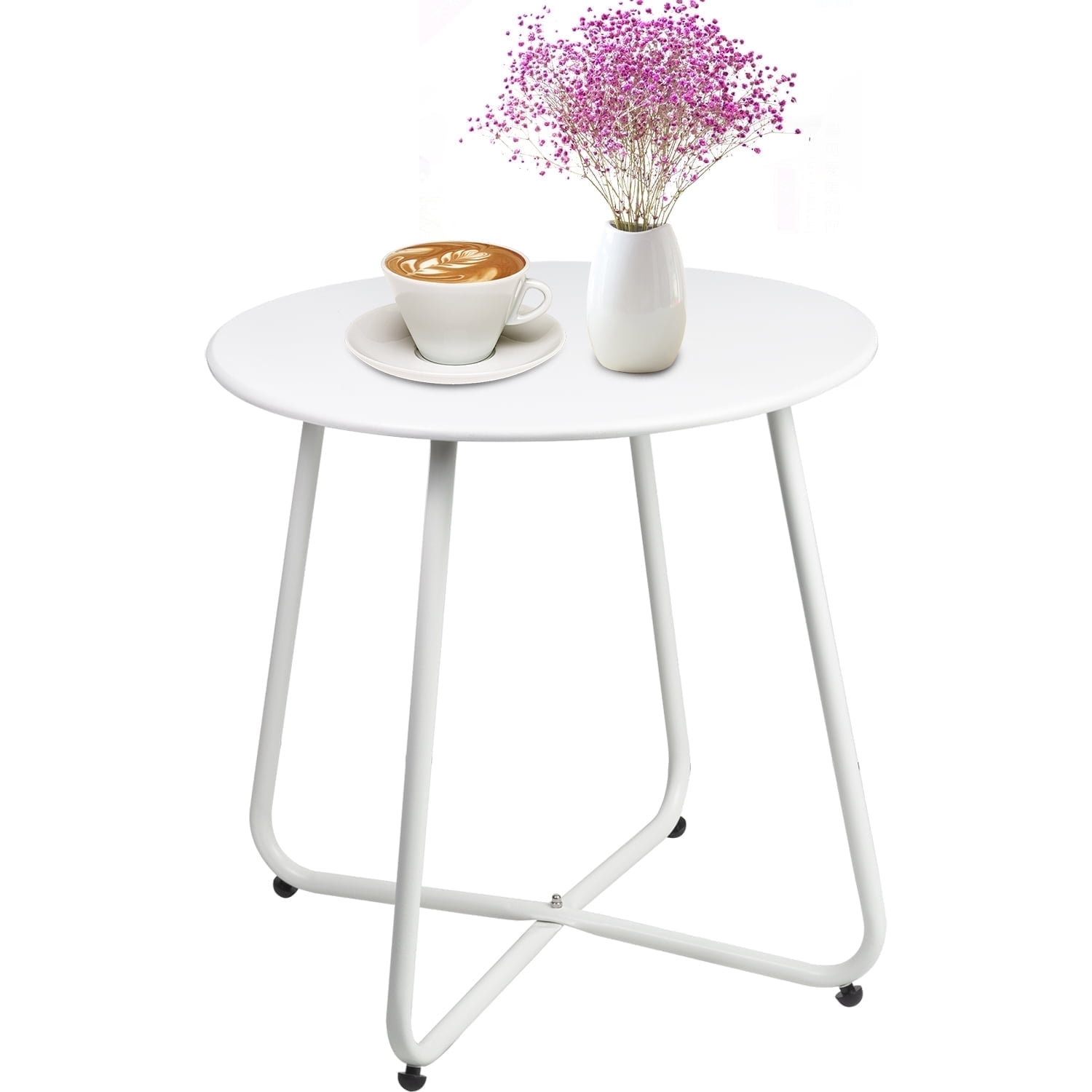 CERBIOR Metal Tray End Table, Round Accent Coffee Side Table, AntiRust