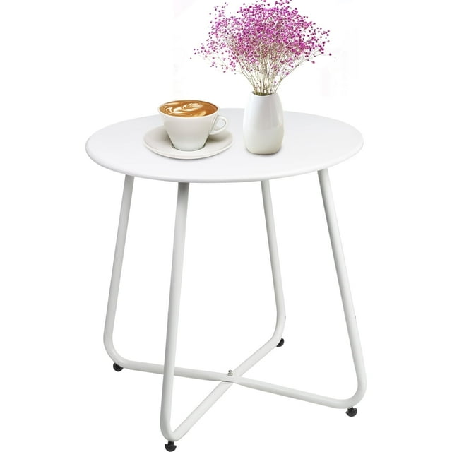 CERBIOR Metal Tray End Table, Round Accent Coffee Side Table, Anti-Rust ...
