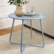 CERBIOR Metal Tray End Table, Round Accent Coffee Side Table, Anti-Rust and Waterproof Outdoor Small Side Table, Indoor Modern Sofa Side Table Bedside Table for Living Room Bedroom Balcony (Blue)