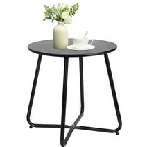 CERBIOR Metal Tray End Table, Round Accent Coffee Side Table, Anti-Rust and Waterproof Sofa Side Table for Living Room Bedroom Balcony (Bright Black)