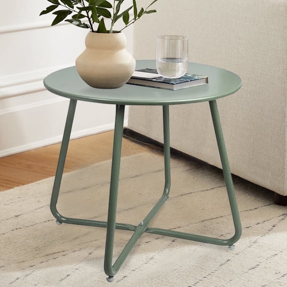 CERBIOR Metal Tray End Table, Round Accent Coffee Side Table, Anti-Rust and Waterproof Sofa Side Table for Living Room Bedroom Balcony (Bright Green)