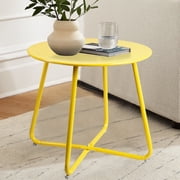 CERBIOR Metal Tray End Table, Round Accent Coffee Side Table, Anti-Rust and Waterproof Sofa Side Table for Living Room Bedroom Balcony (Yellow)