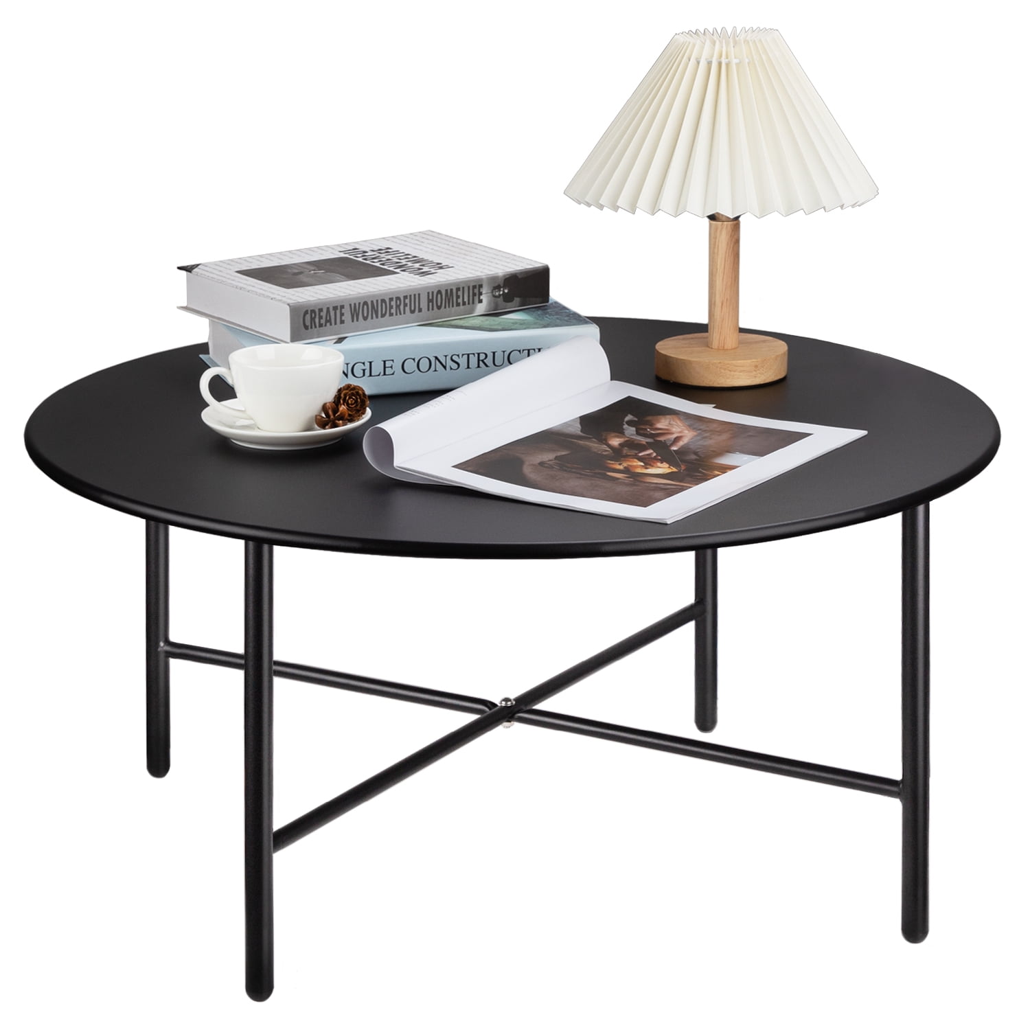 CERBIOR Patio Round Steel Patio Coffee Table, Weather Resistant Anti
