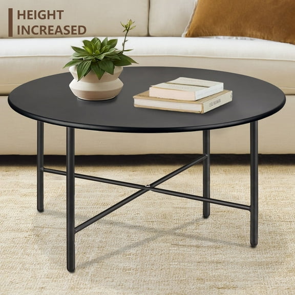CERBIOR Patio Round Steel Coffee Table, Weather Resistant Anti-Rust and Waterproof Indoor and Outdoor Large Side Table, for Garden Living Room Bedroom Balcony(Hight Black)