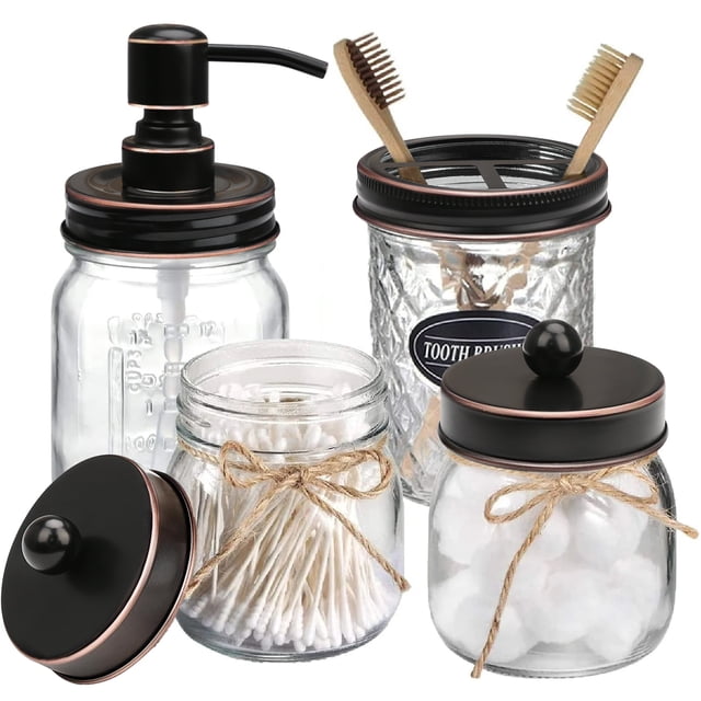 CERBIOR Premium Mason Jar Bathroom Accessories Set (4PCS) - Lotion Soap ...
