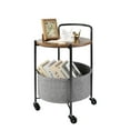 thumbnail image 1 of CERBIOR Rolling Round Metal Side Table,2-Tier Storage Side Table with Wheels,End Coffee Table with Steel Frame and Fabric Storage Basket,Cart Side Table Tray for Living Room, WOOD BLACK, 1 of 12