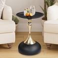 thumbnail image 1 of CERBIOR Modern Round Side Table with Gold Pedestal Base, Black Metal Top, Accent Drink Table for Living Room, 1 of 7