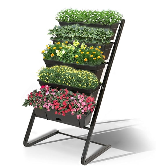 CERBIOR Vertical Garden Raised Garden Bed 4FT Freestanding Elevated Planters with 5 Container Boxes, Good for Patio Balcony Indoor Outdoor (Black)