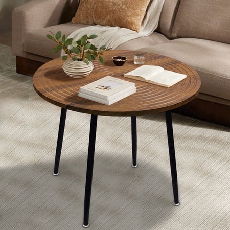 CERBIOR Vintage Modern Small Round Coffee Table, Living Room Centerpiece, Wooden Surface Top & Sturdy Metal Legs, Minimalist Display Side Table(Wood Thread) price history and forecast - CERBIOR HM021L