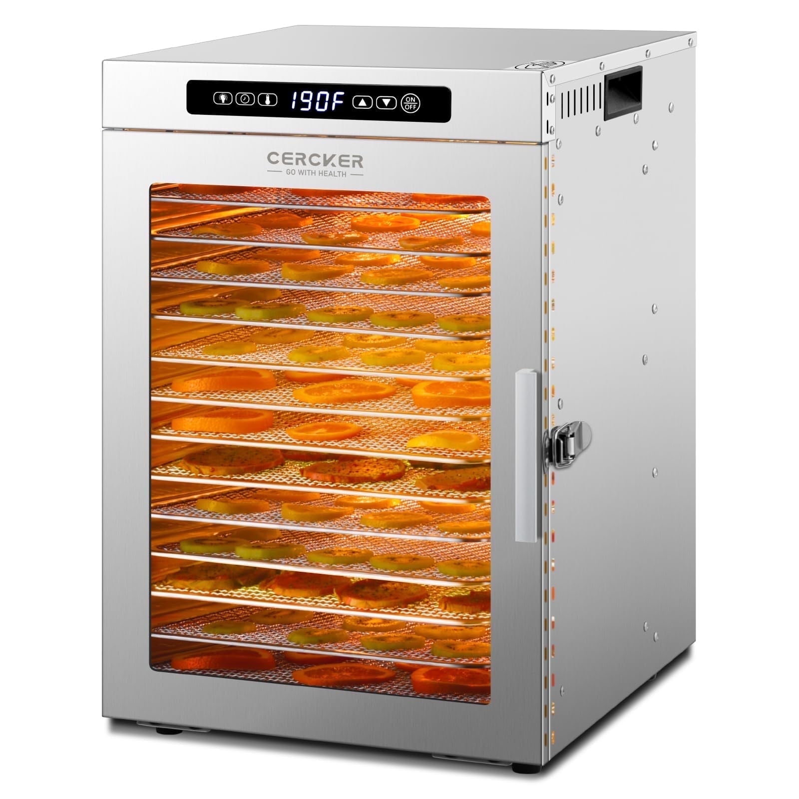 CERCKER Food-Dehydrator Machine 14 Trays, 1200W Meat Dehydrator Machine, 190F Temperature Control, Stainless Steel Food Dryer for Jerky 24H Timer