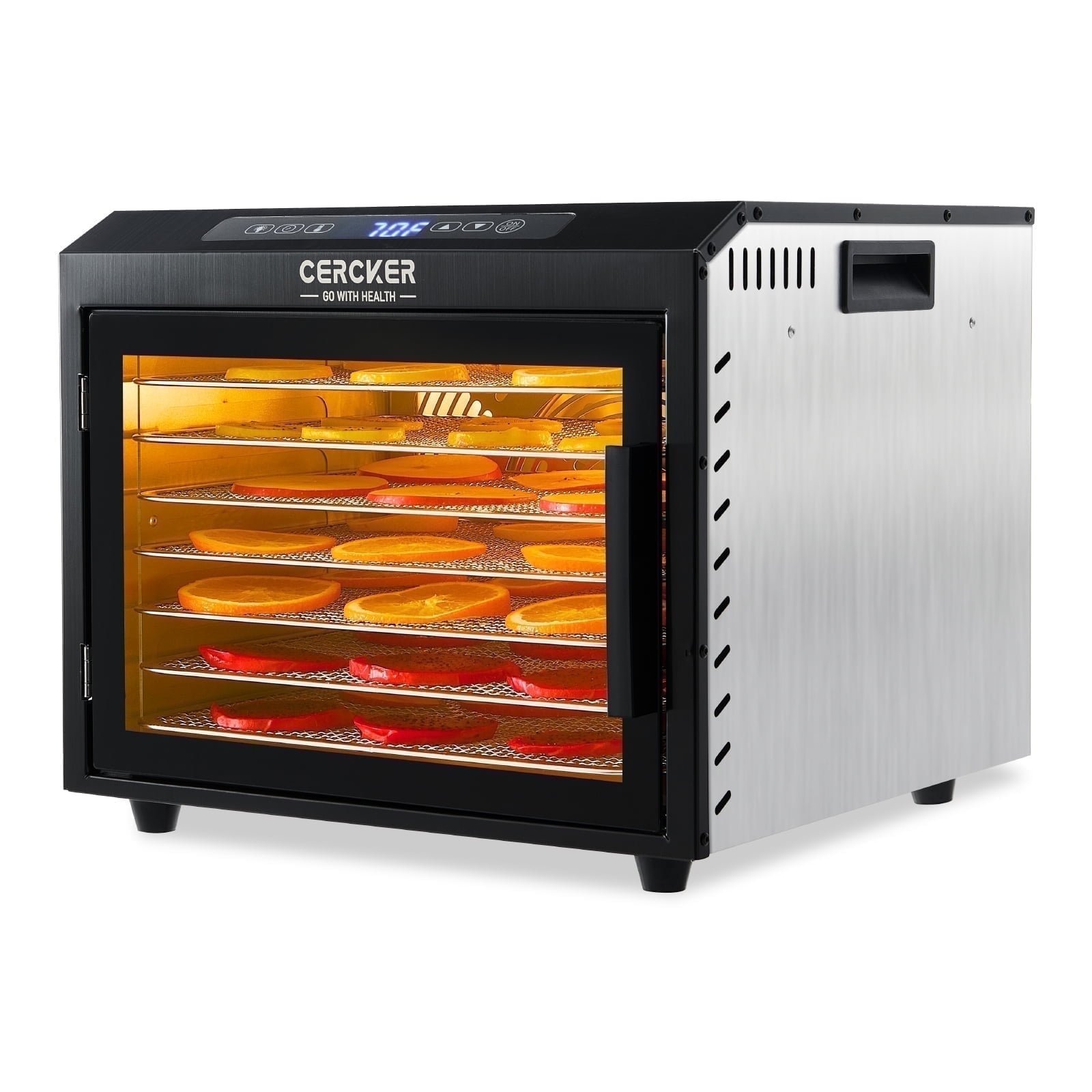 CERCKER Food Dehydrator Machine 7 Trays Stainless Steel Fruit Dryer 800W Dehydrator for Food and Jerky with 190F Adjustable Thermostat