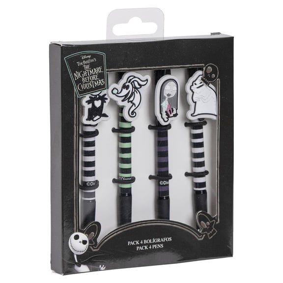 CERD LIFE'S LITTLE MOMENTS Pack of 4 Nightmare Before Christmas Pens - Includes Multiple Designs in White, Green, Purple and Black - Made of Plastic and Rubber - Original Product Designed in Spain