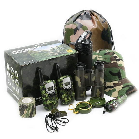 Cerem Outdoor Adventure Kit - Camouflage Camping Gear with Walkie-Talkies, Compass, Flashlight, SOS Whistle