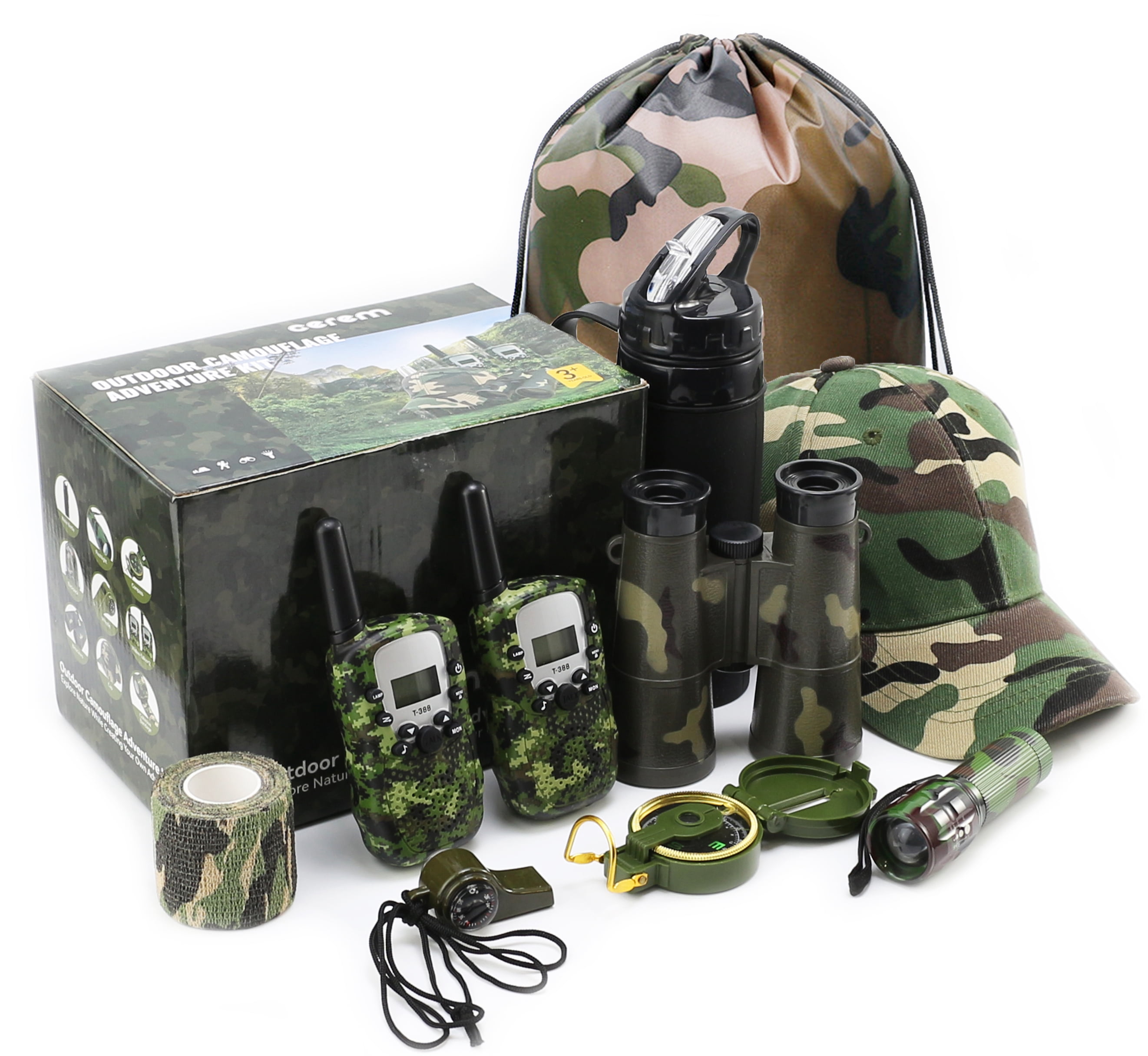 CEREM Outdoor Adventure Kit for Kids – Premium Camouflage Camping Gear with  Walkie-Talkies – Military Style Toys – Explorer Gear Play Set – 10 in 1  Bundle – Ideal for All Ages and Genders 