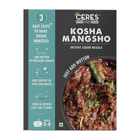 CERES FOODS Indian Bengali Kosha Mangsho Instant Liquid Masala Just Add 35 Oz of Mutton Made from Authentic Spices Ready in 15 Mins Serves 4 No Preservatives, Colours or Artificial Flavours, 7.05 oz