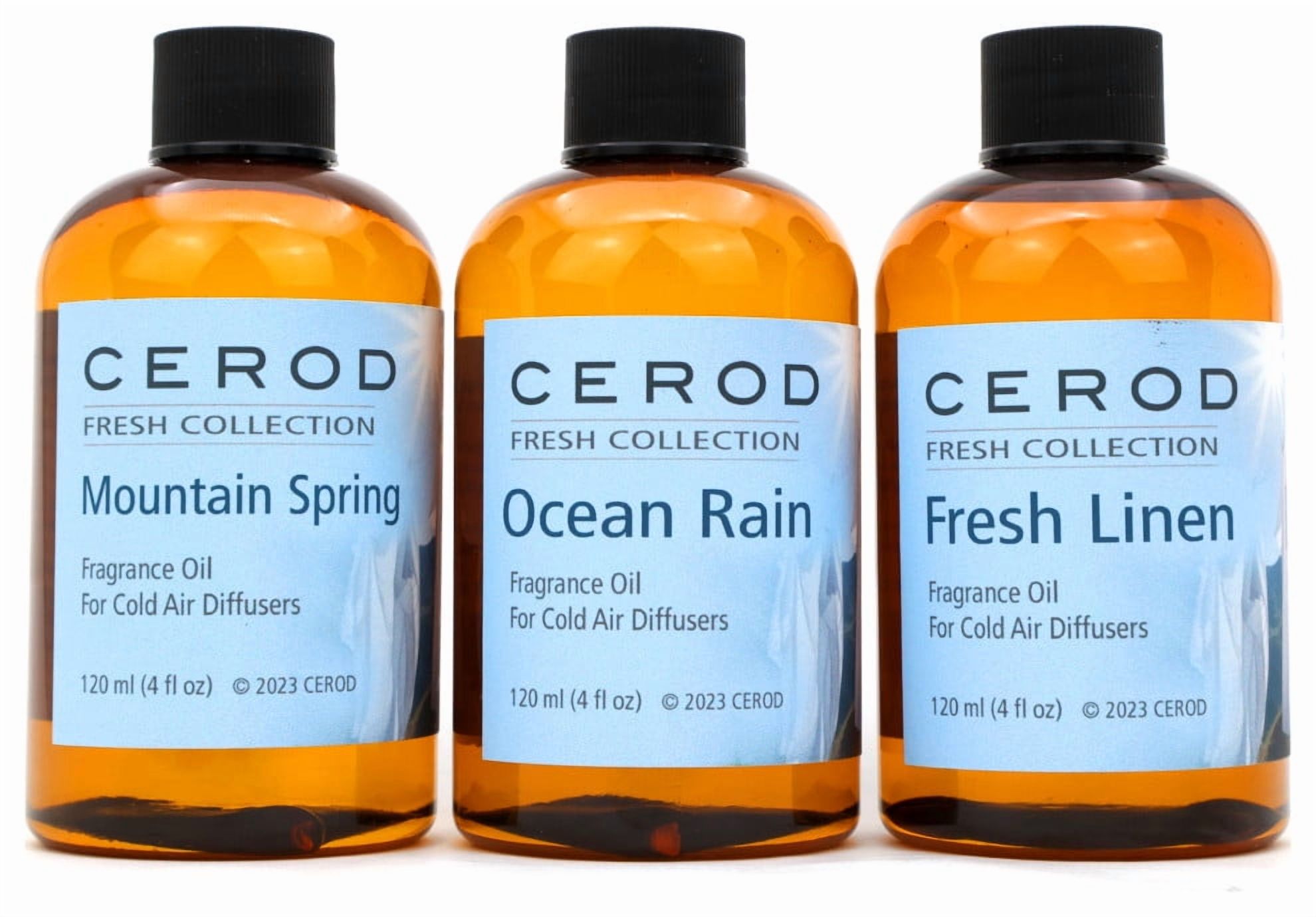 CEROD – Fresh Collection Scents Set (3) - Diffuser Oil for Cold Air Waterless Diffusers - Fresh Linen, Mountain Spring, Ocean Rain- Aromatherapy Essential Oil Scents for Home & Office (3)