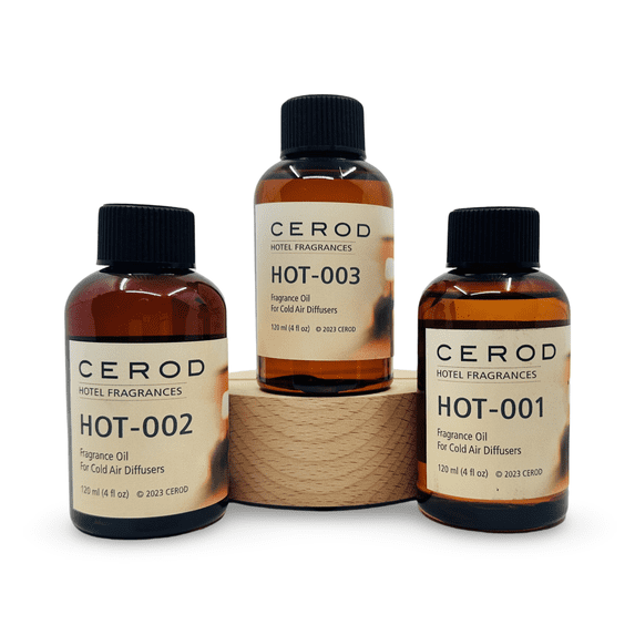 CEROD - Hotel Scents Oil Set (3) Diffuser Oil for Cold Air Waterless Diffusers - Luxury Hotel Inspired Aromatherapy Oil Fragrances Collection for Home & Office - My Way, 24K Magic, Black Velvet