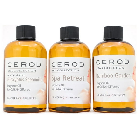 CEROD Spa Collection Scents Set (3) - Diffuser Oil for Cold Air Waterless Diffusers -Eucalyptus Spearmint, Bamboo Garden, Spa Retreat - Aromatherapy Essential Oil Scents for Home & Office (3)