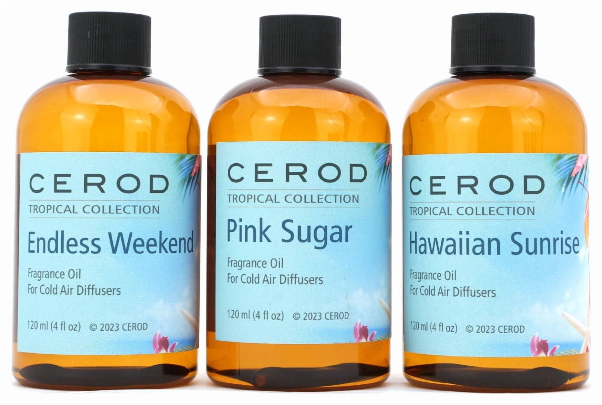 CEROD – Tropical Collection Scents Set (3) - Diffuser Oil for Cold Air Waterless Diffusers - Pink Sugar, Hawaiian Sunrise, Endless Weekend- Aromatherapy Essential Oil Scents for Home & Office (3)