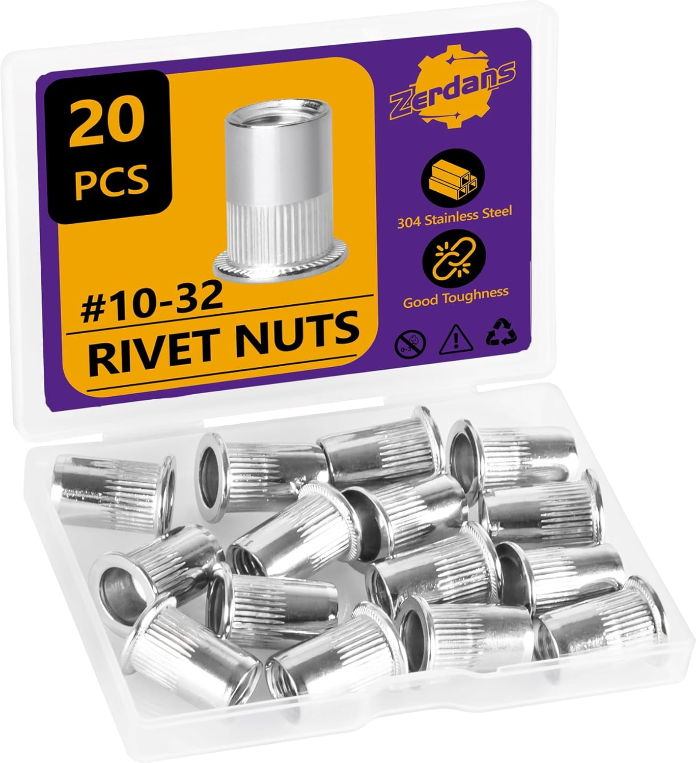CERPXFF-#10-32 Rivet Nut, 20PCS Rivnut Nutsert 304 Stainless Steel ...