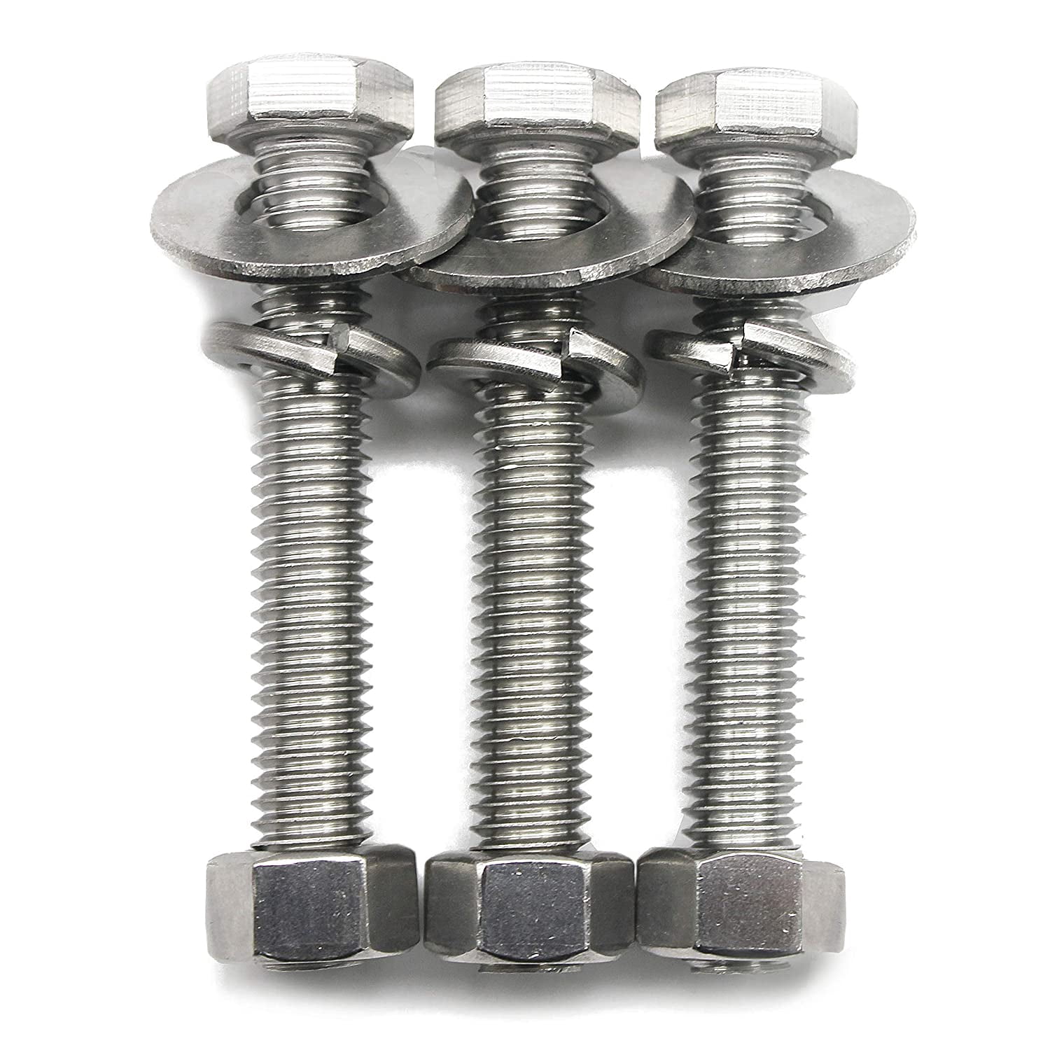 10-Set 5/16-18 X 2.5-Inch Stainless Steel Hex Head Bolt Kit – With Nuts, Flat & Lock Washers, 18-8 (304) Fully Threaded