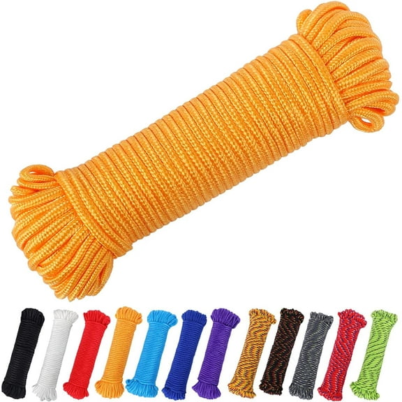 CERPXFF-100 ft 1/4 inch (7mm) Polyester Rope (Nylon - Like Durability) Poly Flag Pole Clothes Line Camping Utility Good for Tie Pull Swing Climb Knot (Gold)