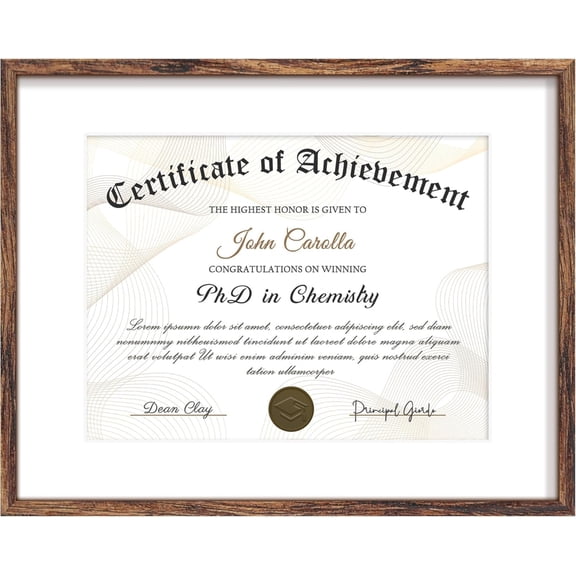 CERPXFF-11x14 Picture Frame with Clear Plexiglass, Certificate Degree Frame for Wall and Tabletop, Brown, 1 Pack