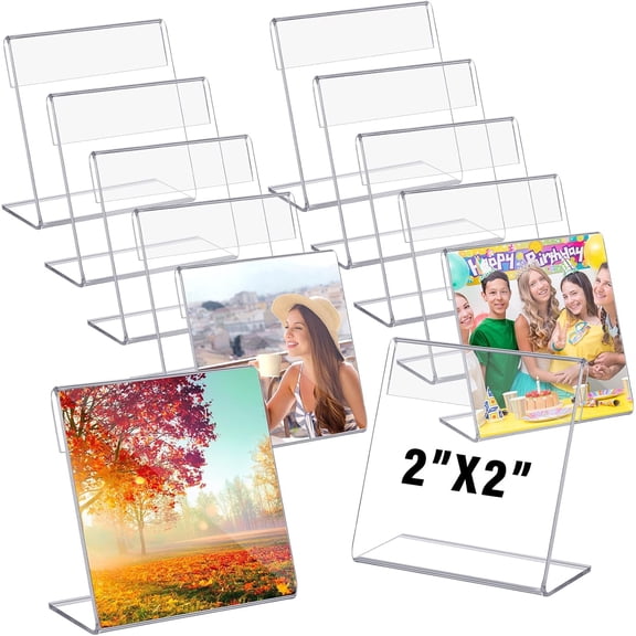 CERPXFF-12 Pack Clear Acrylic Self Standing Photo Frames Small Picture Frame Bulk Wallet Size Desktop Display Freestand for Home Office (2 x 2 Inches)