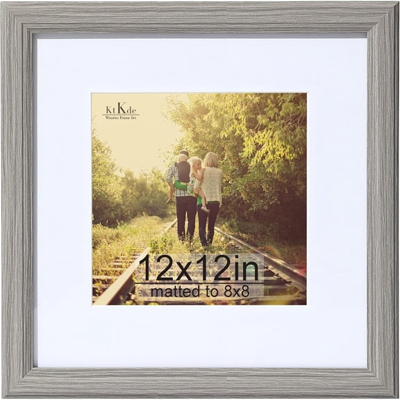 CERPXFF-12x12 Picture Frame Real Glass, Display Pictures 8x8 with Mat or 12x12 Without Mat, Modern Style Wood Composite Frame,Gallery Wall Frame Wooden Grey best gift