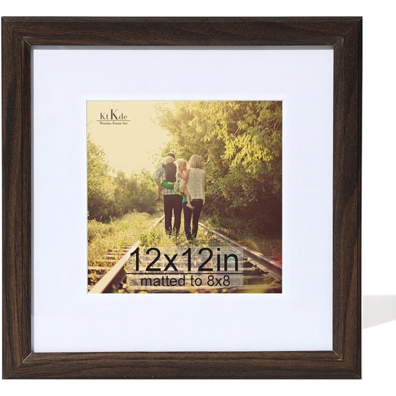 CERPXFF-12x12 Picture Frame Real Glass, Display Pictures 8x8 with Mat or 12x12 Without Mat, Modern Style Wood Composite Frame,Gallery Wall Frame Wooden Walnut best gift