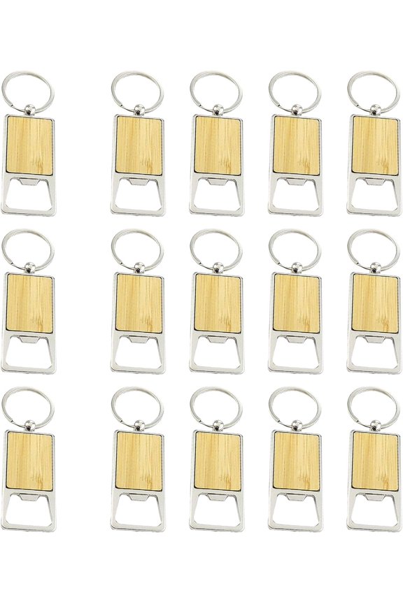 -15 Pack Wooden Bottle Opener Keychains Blank Wood Openers Engraving Key Chains Tag for Engravable DIY Crafts