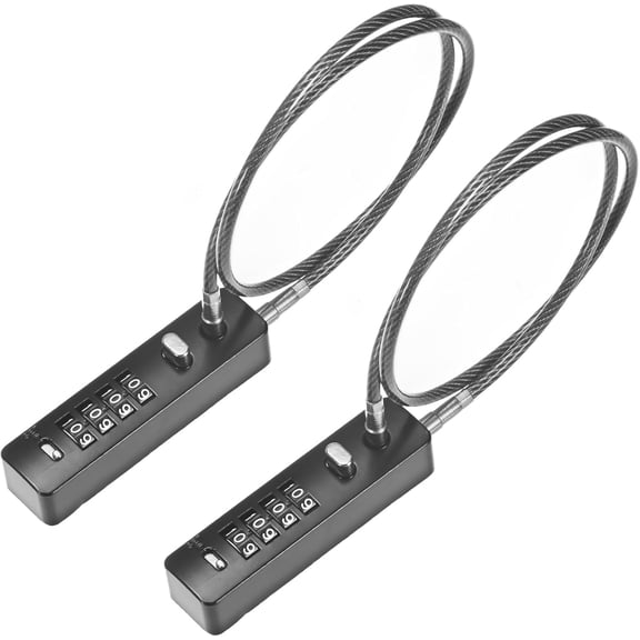 CERPXFF-2-Pack Gate Locks for Outdoor Fence, 23.6IN Heavy Steel Cable Rope Keyless 4-Digit Combination Lock for Gate/Snowboard/Bike/Locker, Resettable Code Security Cable [Black]