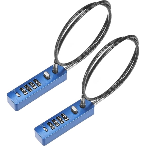 CERPXFF-2-Pack Gate Locks for Outdoor Fence, 23.6IN Heavy Steel Cable Rope Keyless 4-Digit Combination Lock for Gate/Snowboard/Bike/Locker, Resettable Code Security Cable [Blue]