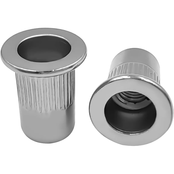 CERPXFF-25Pcs M10 Rivet Nuts,Stainless Steel Threaded Rivet,Knurled Nutsert,Flat Head Rivnut,Insert Nut,Metric Rivet,Bright Finish, Fully Machine Thread